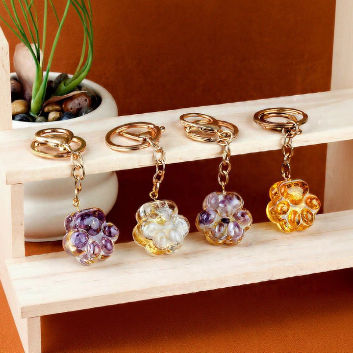 Porte-clés porte-bonheur Olivenorma en résine cristal naturelle et forme de patte de chat, chaîne dorée - image 0