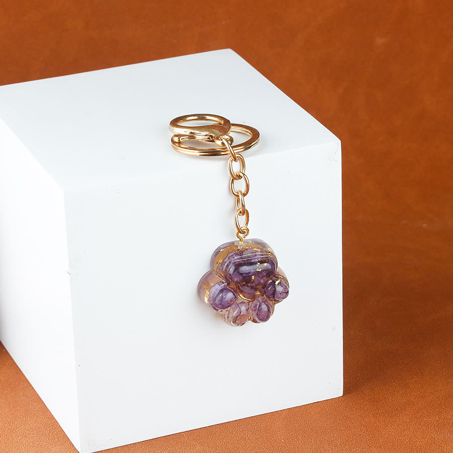 Porte-clés porte-bonheur Olivenorma en résine cristal naturelle et forme de patte de chat, chaîne dorée - Améthyste - image 3