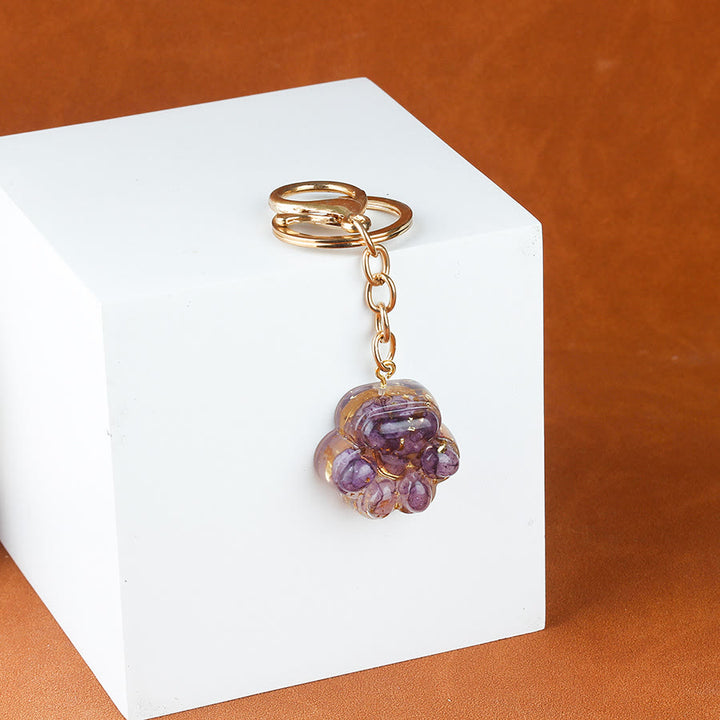 Porte-clés porte-bonheur Olivenorma en résine cristal naturelle et forme de patte de chat, chaîne dorée - Améthyste - image 3