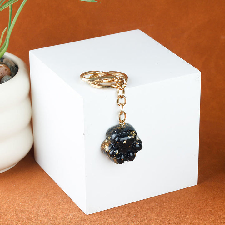 Porte-clés porte-bonheur Olivenorma en résine cristal naturelle et forme de patte de chat, chaîne dorée - Obsidienne - image 11