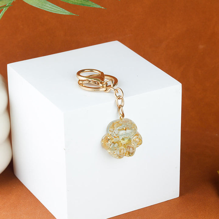 Porte-clés porte-bonheur Olivenorma en résine cristal naturelle et forme de patte de chat, chaîne dorée - Bleu vert - image 13
