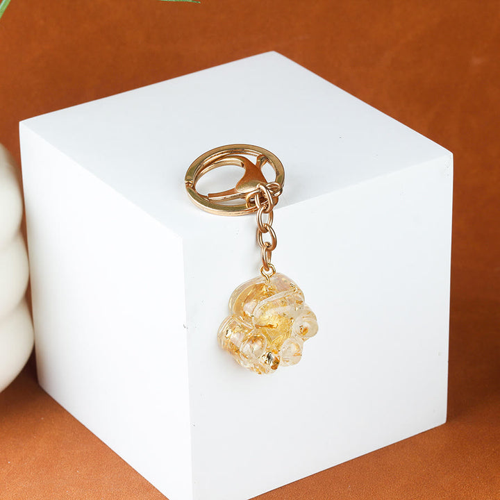 Porte-clés porte-bonheur Olivenorma en résine cristal naturelle et forme de patte de chat, chaîne dorée - Quartz clair - image 15
