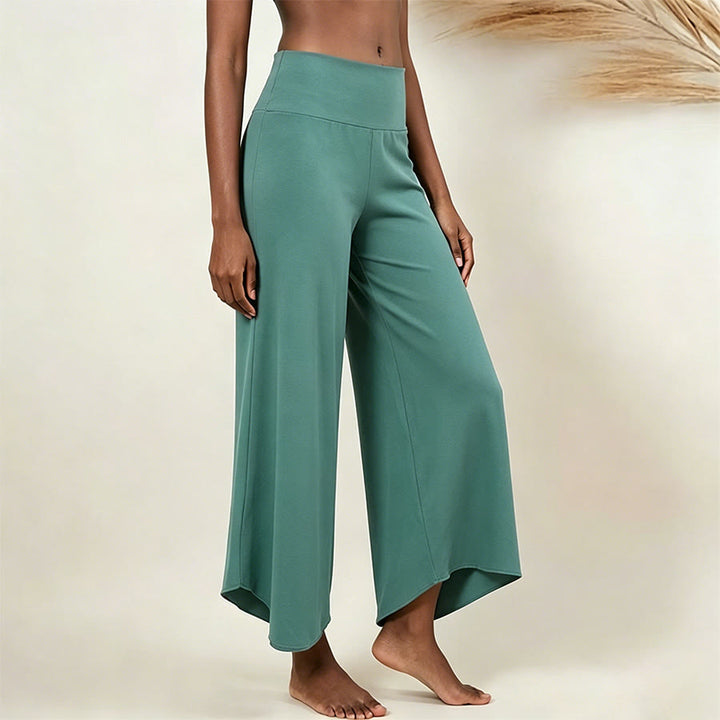 Pantalon de yoga court taille haute Olivenorma, couleur unie et extensible, idéal pour le sport et la détente. Coupe évasée. - Lac Bleu - L - image 12