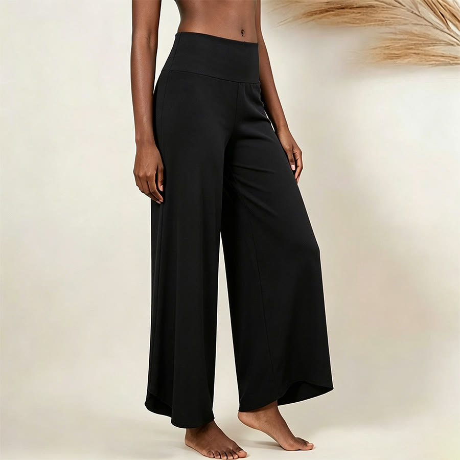 Pantalon de yoga court taille haute Olivenorma, couleur unie et extensible, idéal pour le sport et la détente. Coupe évasée. - Noir - L - image 5