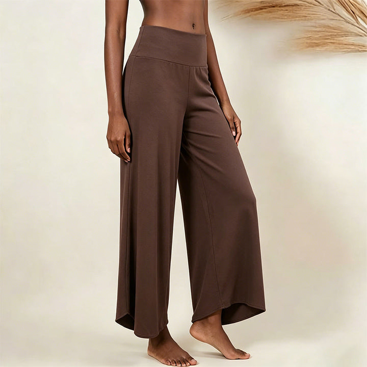 Pantalon de yoga court taille haute Olivenorma, couleur unie et extensible, idéal pour le sport et la détente. Coupe évasée. - Brun foncé - L - image 8
