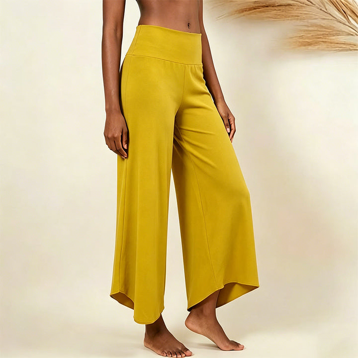 Pantalon de yoga court taille haute Olivenorma, couleur unie et extensible, idéal pour le sport et la détente. Coupe évasée. - Jaune - L - image 9