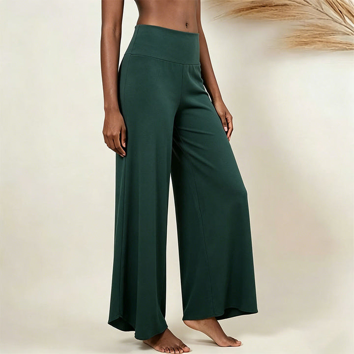 Pantalon de yoga court taille haute Olivenorma, couleur unie et extensible, idéal pour le sport et la détente. Coupe évasée. - Vert foncé - L - image 10
