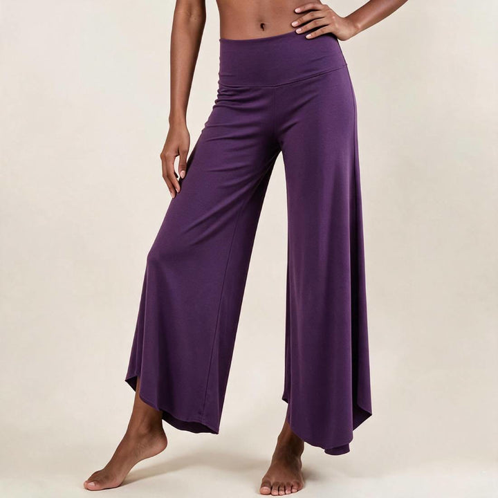 Pantalon de yoga court taille haute Olivenorma, couleur unie et extensible, idéal pour le sport et la détente. Coupe évasée. - Raisin violet - L - image 0