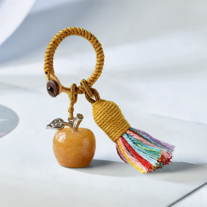 Porte-clés Olivenorma en cristal, motif pomme et pompon, symbole de bénédiction - Jade jaune - image 13