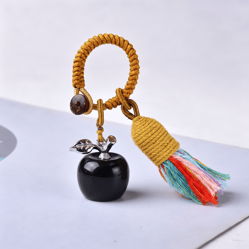Porte-clés Olivenorma en cristal, motif pomme et pompon, symbole de bénédiction - Obsidienne - image 11