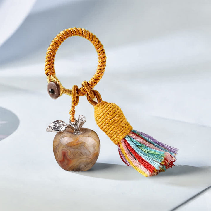 Porte-clés Olivenorma en cristal, motif pomme et pompon, symbole de bénédiction - Agate Crazy Lace - image 29