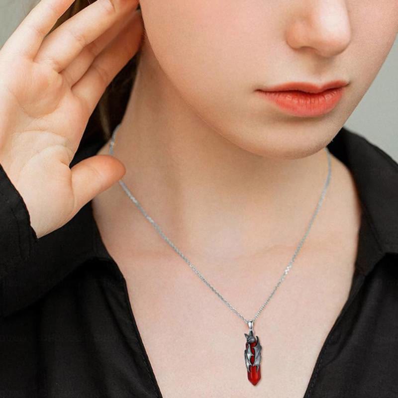 Collier pendentif hexagonal Olivenorma en quartz rouge, chauve-souris vampire gothique, bijou de cosplay d'Halloween - image 1
