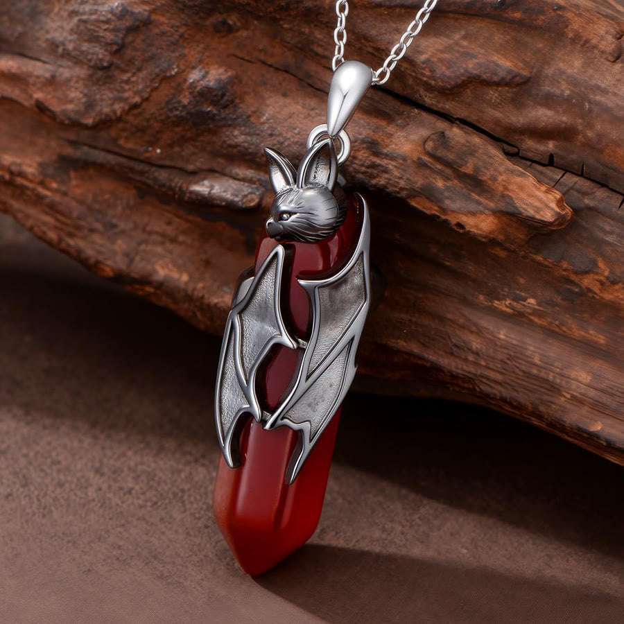 Collier pendentif hexagonal Olivenorma en quartz rouge, chauve-souris vampire gothique, bijou de cosplay d'Halloween - image 2