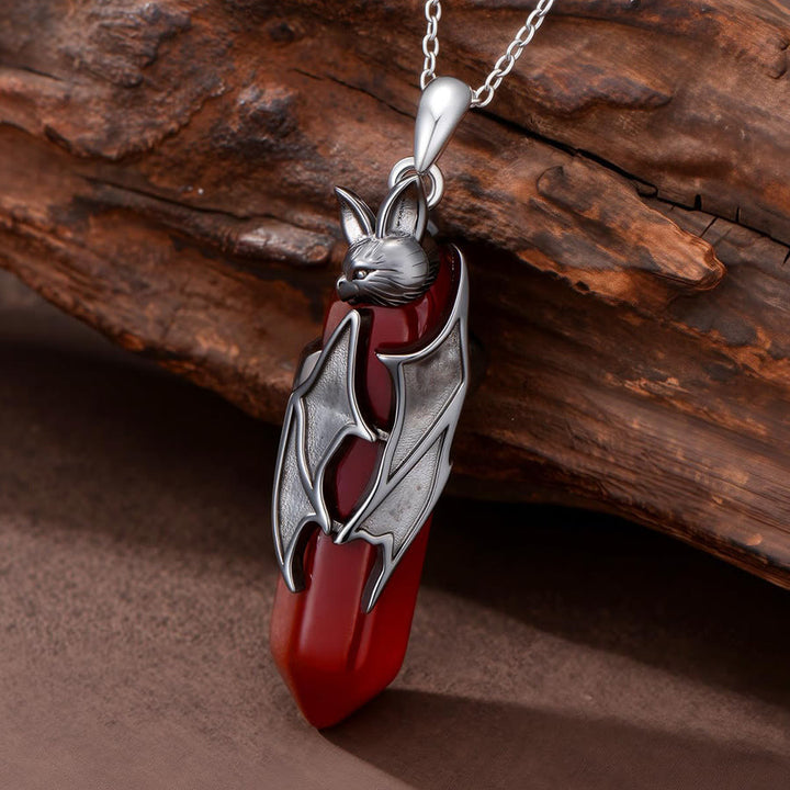 Collier pendentif hexagonal Olivenorma en quartz rouge, chauve-souris vampire gothique, bijou de cosplay d'Halloween - image 2