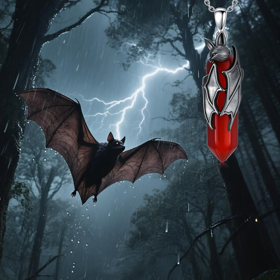 Collier pendentif hexagonal Olivenorma en quartz rouge, chauve-souris vampire gothique, bijou de cosplay d'Halloween - image 4