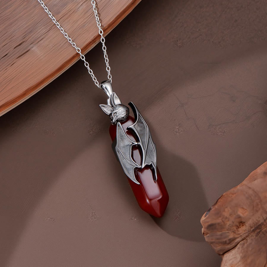 Collier pendentif hexagonal Olivenorma en quartz rouge, chauve-souris vampire gothique, bijou de cosplay d'Halloween - image 3