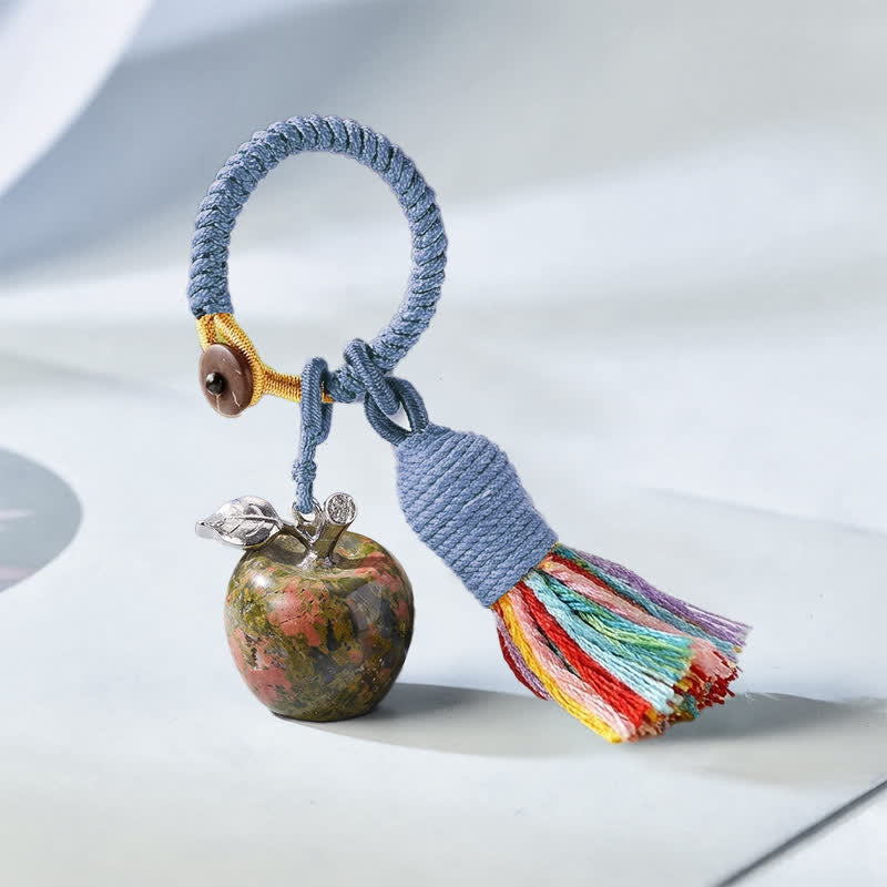 Porte-clés Olivenorma en cristal, motif pomme et pompon, symbole de bénédiction - Unakite - image 19