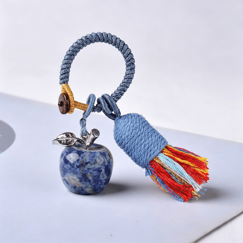 Porte-clés Olivenorma en cristal, motif pomme et pompon, symbole de bénédiction - Sodalite - image 25