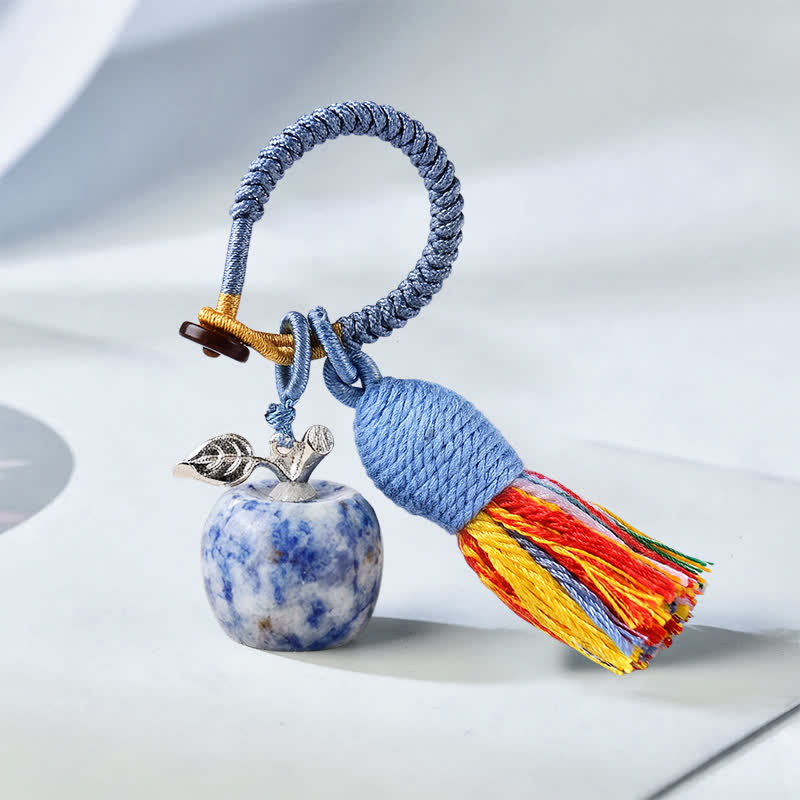 Porte-clés Olivenorma en cristal, motif pomme et pompon, symbole de bénédiction - Jade à pois bleus - image 36