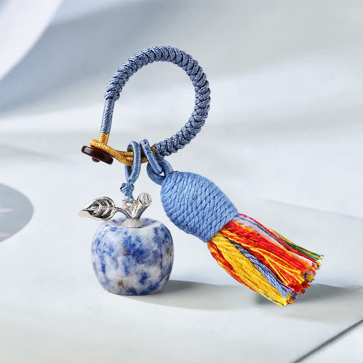 Porte-clés Olivenorma en cristal, motif pomme et pompon, symbole de bénédiction - Jade à pois bleus - image 36