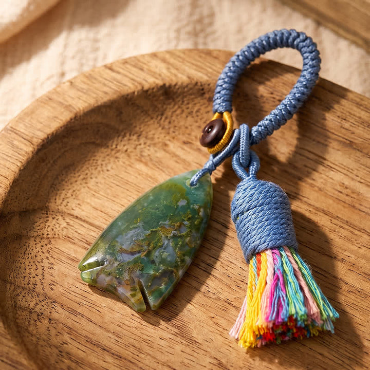 Porte-clés Olivenorma en cristal naturel, en forme de poisson, avec pompon tressé porte-bonheur - Agate d'Inde - image 17