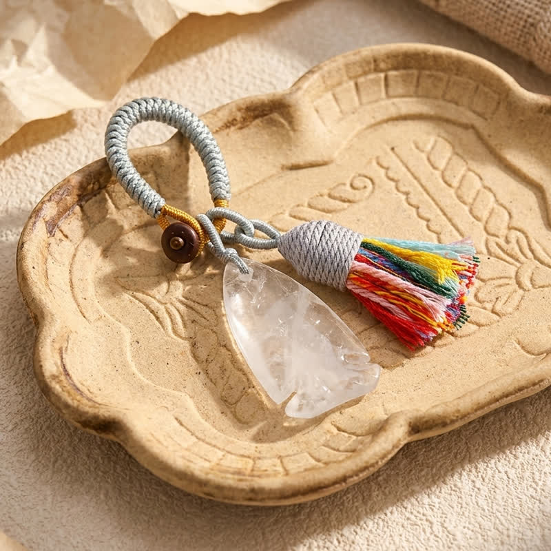 Porte-clés Olivenorma en cristal naturel, en forme de poisson, avec pompon tressé porte-bonheur - Quartz clair - image 21