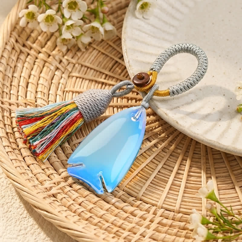 Porte-clés Olivenorma en cristal naturel, en forme de poisson, avec pompon tressé porte-bonheur - Opale synthétique - image 23