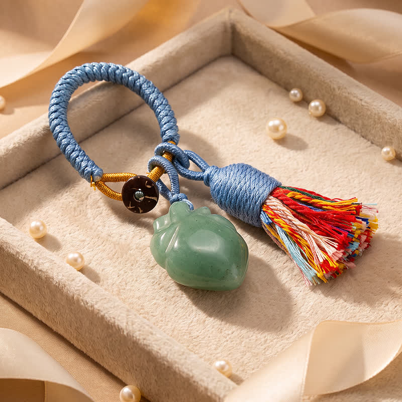 Porte-clés Olivenorma en cristal naturel, forme de cœur anatomique, pompon tissé à la main, symbole d'affection et de bénédiction - Aventurine verte - image 18