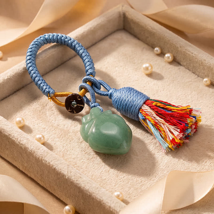 Porte-clés Olivenorma en cristal naturel, forme de cœur anatomique, pompon tissé à la main, symbole d'affection et de bénédiction - Aventurine verte - image 18