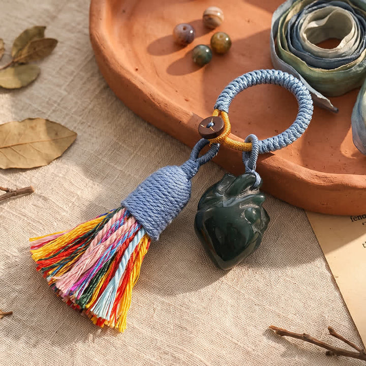 Porte-clés Olivenorma en cristal naturel, forme de cœur anatomique, pompon tissé à la main, symbole d'affection et de bénédiction - Agate d'Inde - image 20