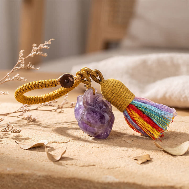 Porte-clés Olivenorma en cristal naturel, forme de cœur anatomique, pompon tissé à la main, symbole d'affection et de bénédiction - Améthyste - image 22