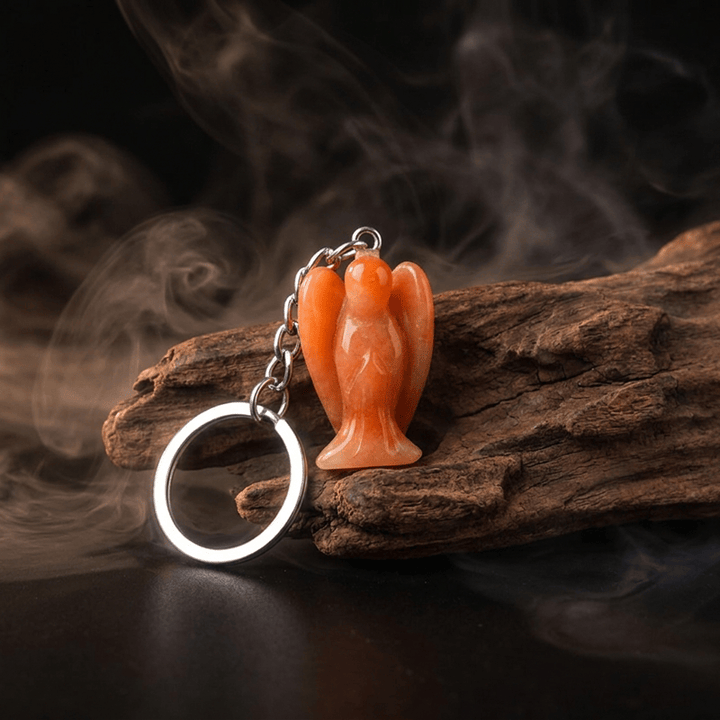 Porte-clés porte-bonheur Olivenorma en cristal naturel sculpté en forme d'ange, ornement de protection et de bénédiction - Jade jaune - image 6
