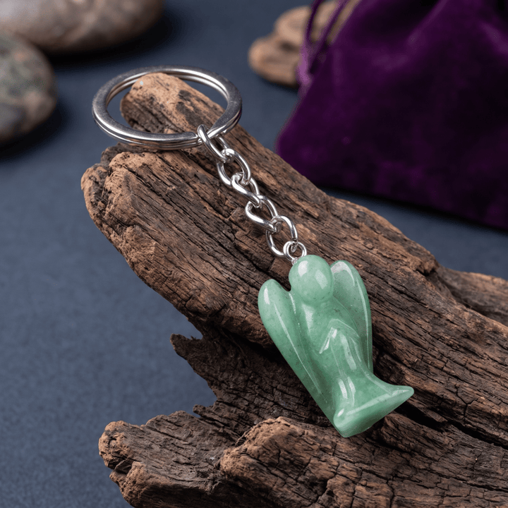 Porte-clés porte-bonheur Olivenorma en cristal naturel sculpté en forme d'ange, ornement de protection et de bénédiction - Aventurine verte - image 4