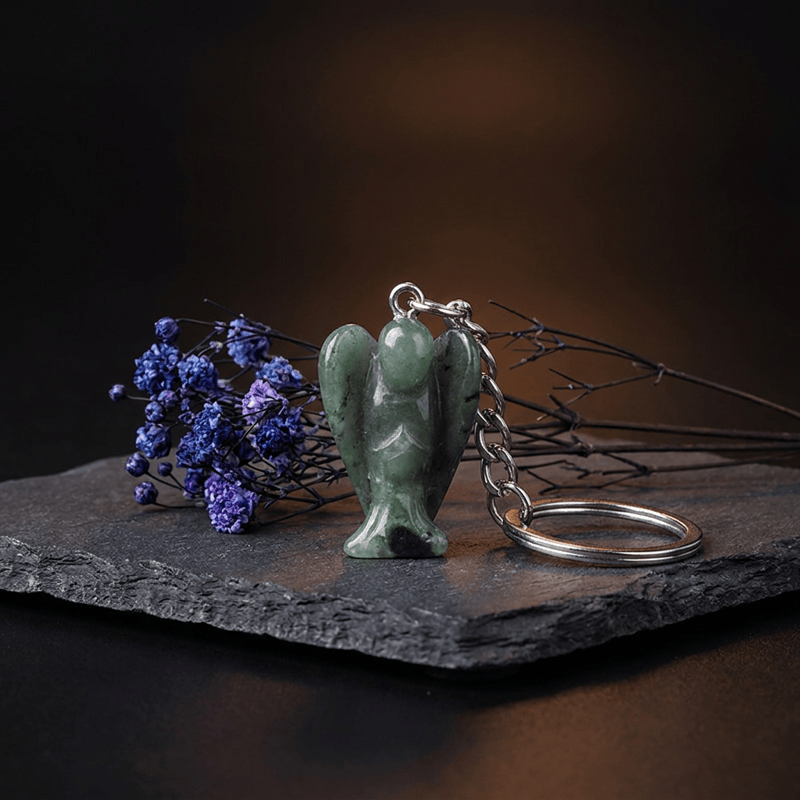 Porte-clés porte-bonheur Olivenorma en cristal naturel sculpté en forme d'ange, ornement de protection et de bénédiction - Héliotrope africain - image 14