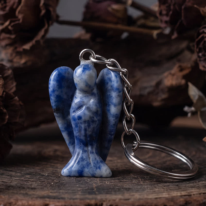 Porte-clés porte-bonheur Olivenorma en cristal naturel sculpté en forme d'ange, ornement de protection et de bénédiction - Jaspe à taches bleues - image 15