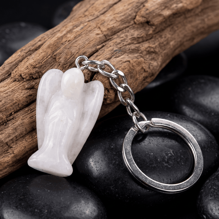 Porte-clés porte-bonheur Olivenorma en cristal naturel sculpté en forme d'ange, ornement de protection et de bénédiction - Quartz rose - image 16