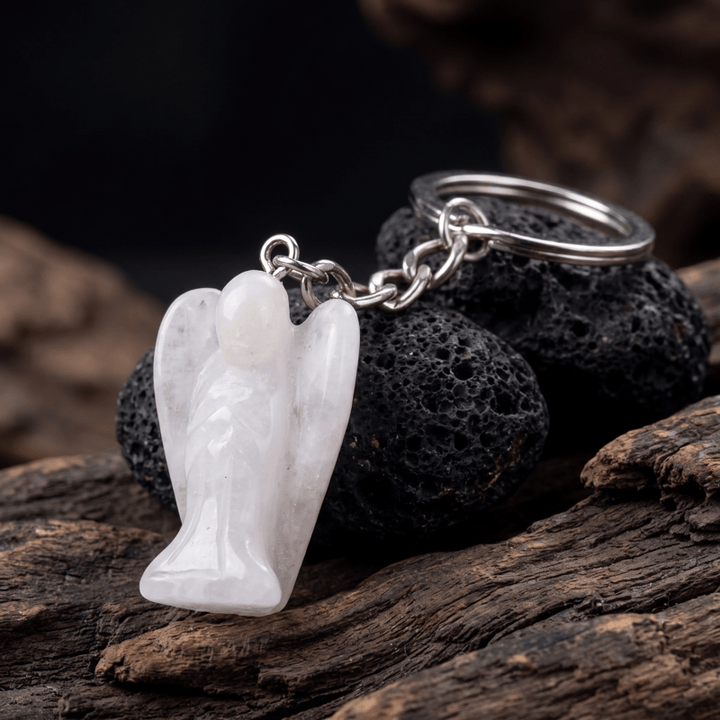 Porte-clés porte-bonheur Olivenorma en cristal naturel sculpté en forme d'ange, ornement de protection et de bénédiction - Quartz clair - image 22
