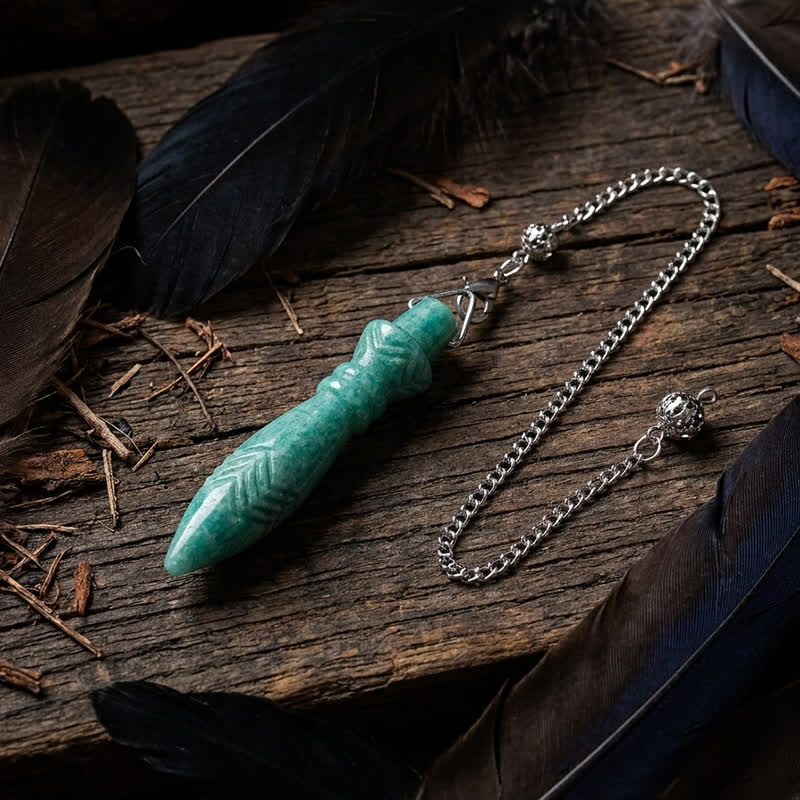 Pendule Olivenorma en cristal sculpté, motif pointe de lance, symbole spirituel - Amazonite - image 14