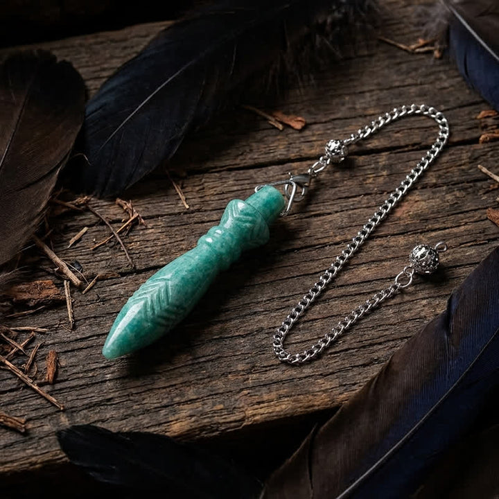 Pendule Olivenorma en cristal sculpté, motif pointe de lance, symbole spirituel - Amazonite - image 14