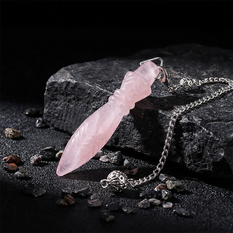 Pendule Olivenorma en cristal sculpté, motif pointe de lance, symbole spirituel - Quartz rose - image 18