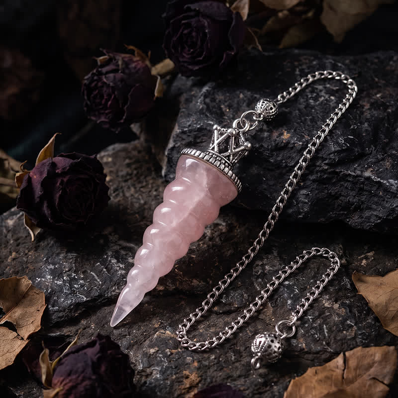 Pendule Olivenorma en cristal à éclats, motif cône spiralé, symbole d'énergie - Quartz rose - image 5
