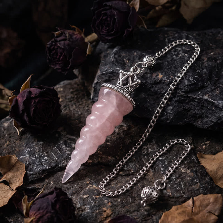 Pendule Olivenorma en cristal à éclats, motif cône spiralé, symbole d'énergie - Quartz rose - image 5