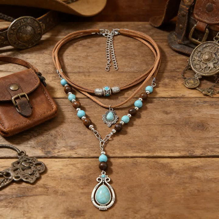 Collier Olivenorma Turquoise à plusieurs rangs : un symbole de protection spirituelle - Turquoise - image 0