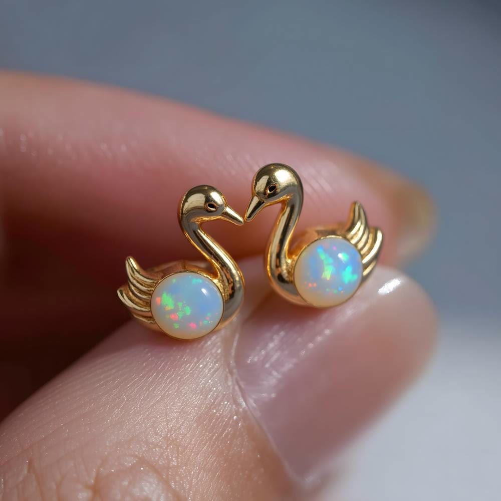 Boucles d'oreilles Olivenorma Tiny Frog Pingouin Cygne Opale Blanche de Feu, cadeau pour les amoureux des animaux - image 16