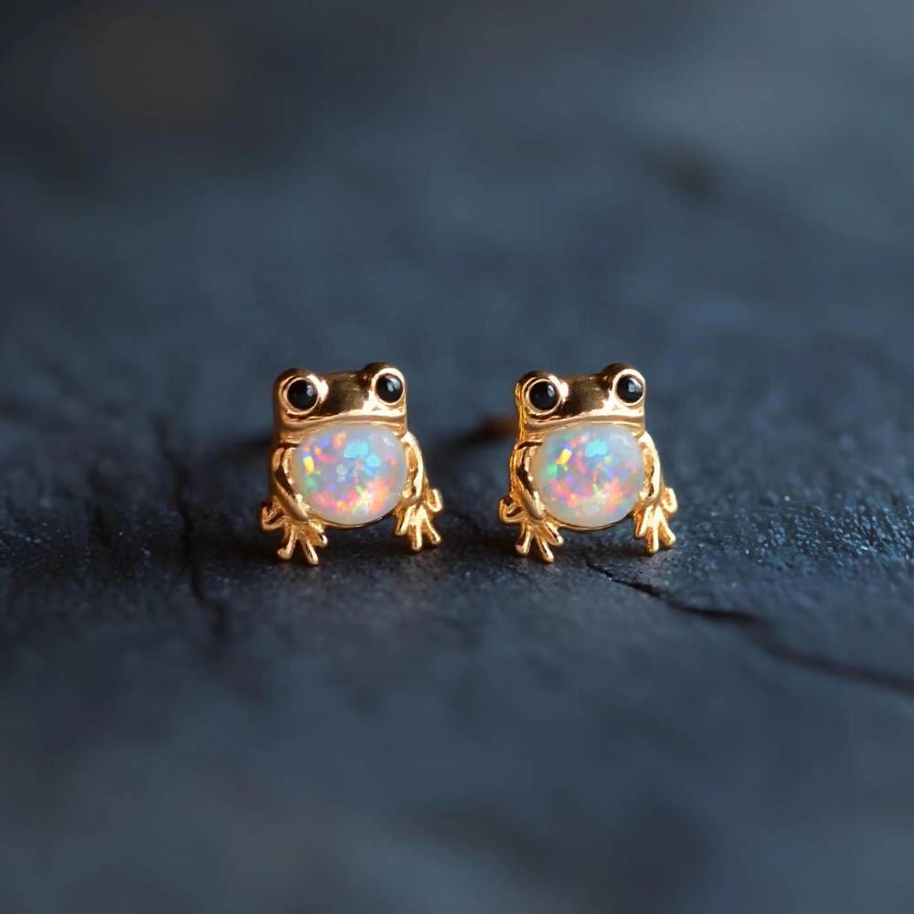 Boucles d'oreilles Olivenorma Tiny Frog Pingouin Cygne Opale Blanche de Feu, cadeau pour les amoureux des animaux - image 5