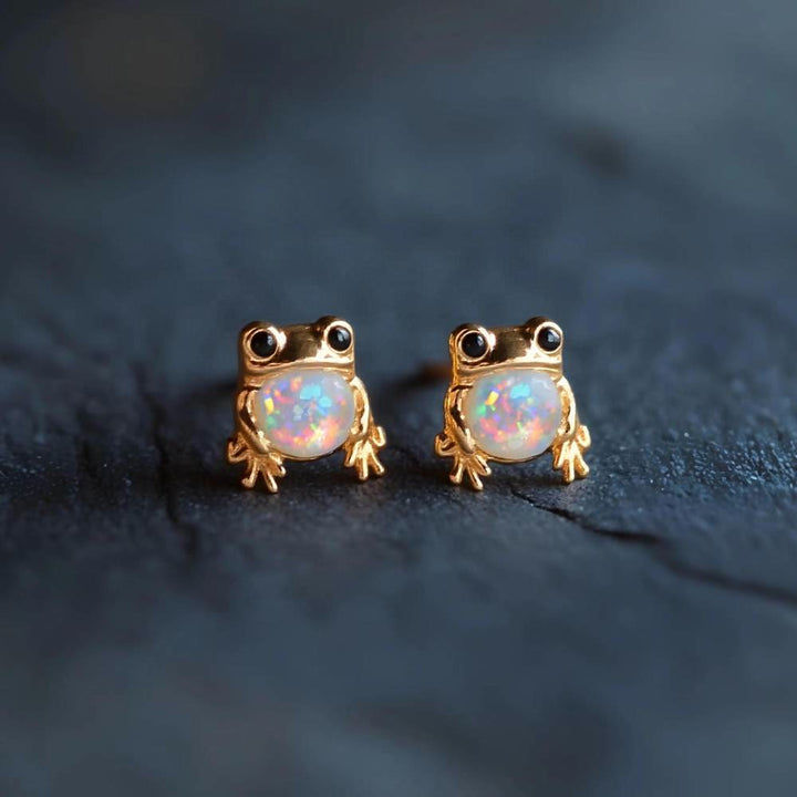 Boucles d'oreilles Olivenorma Tiny Frog Pingouin Cygne Opale Blanche de Feu, cadeau pour les amoureux des animaux - image 5