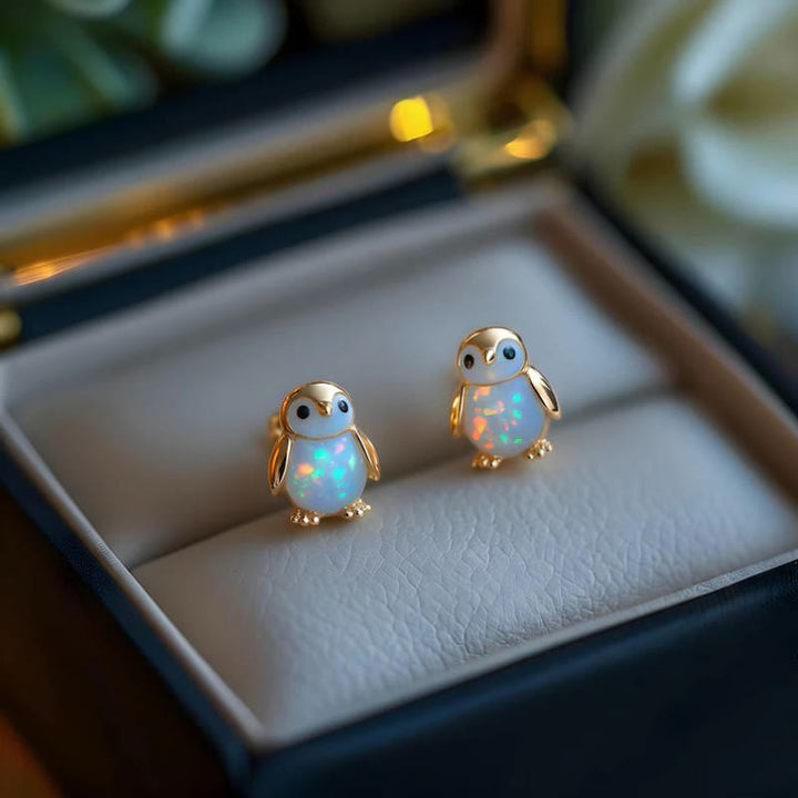 Boucles d'oreilles Olivenorma Tiny Frog Pingouin Cygne Opale Blanche de Feu, cadeau pour les amoureux des animaux - image 13