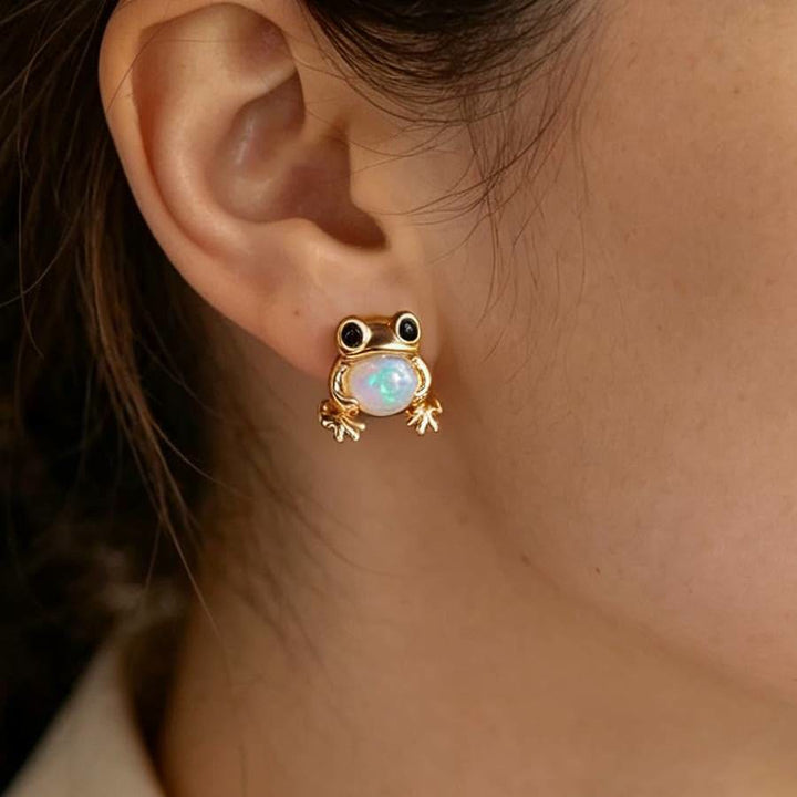 Boucles d'oreilles Olivenorma Tiny Frog Pingouin Cygne Opale Blanche de Feu, cadeau pour les amoureux des animaux - image 1