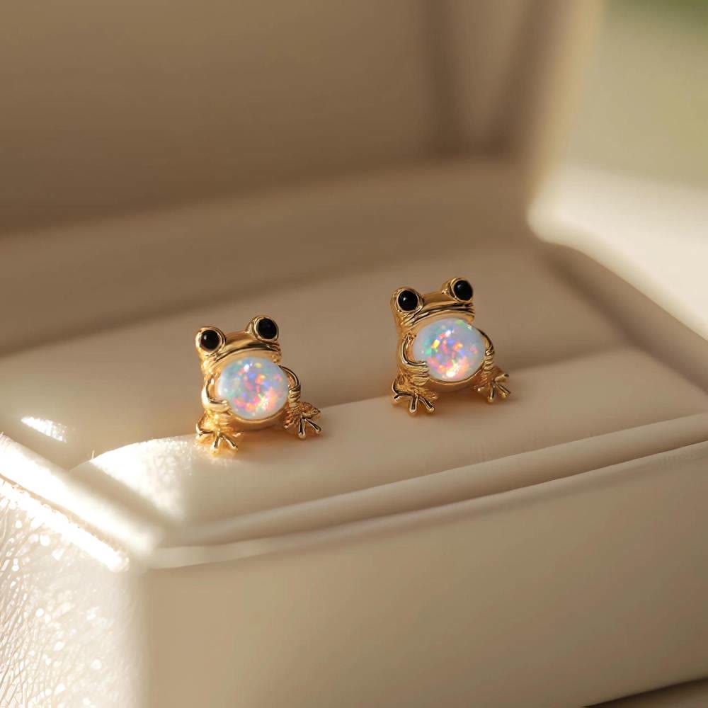 Boucles d'oreilles Olivenorma Tiny Frog Pingouin Cygne Opale Blanche de Feu, cadeau pour les amoureux des animaux - image 4