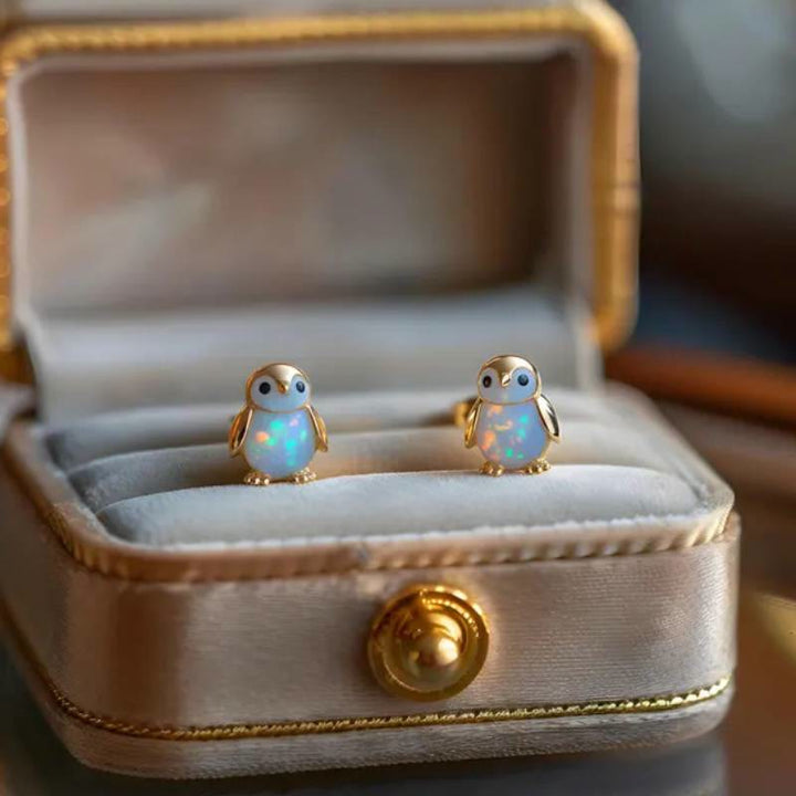 Boucles d'oreilles Olivenorma Tiny Frog Pingouin Cygne Opale Blanche de Feu, cadeau pour les amoureux des animaux - image 12